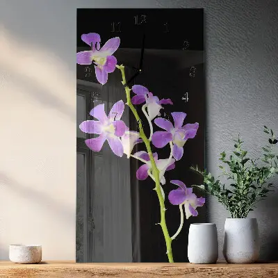 Verticale rechthoekige glazen wandklok Bloemen