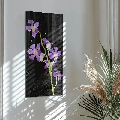 Verticale rechthoekige glazen wandklok Bloemen