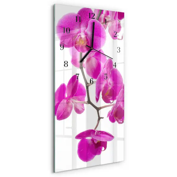 Verticale moderne glazen wandklok Orchideeën