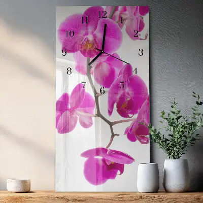 Verticale moderne glazen wandklok Orchideeën