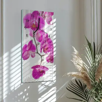 Verticale moderne glazen wandklok Orchideeën