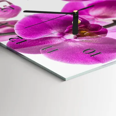 Verticale moderne glazen wandklok Orchideeën