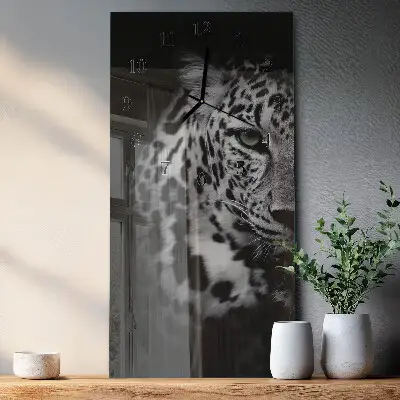 Verticale rechthoekige glazen wandklok Tijger