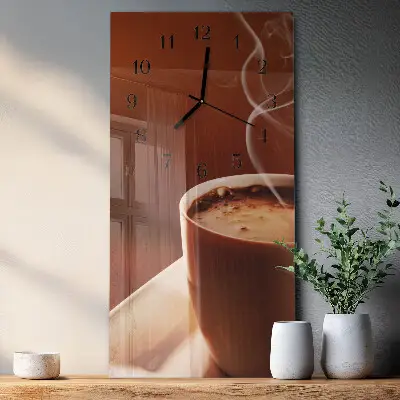 Verticale moderne glazen wandklok Koffie