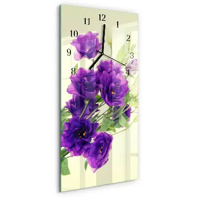 Verticale rechthoekige glazen wandklok Bloemen