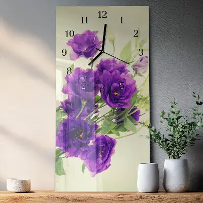 Verticale rechthoekige glazen wandklok Bloemen