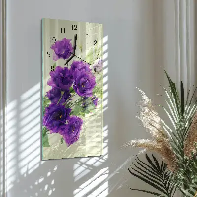 Verticale rechthoekige glazen wandklok Bloemen