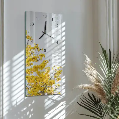 Verticale moderne glazen wandklok Bloeiende boom