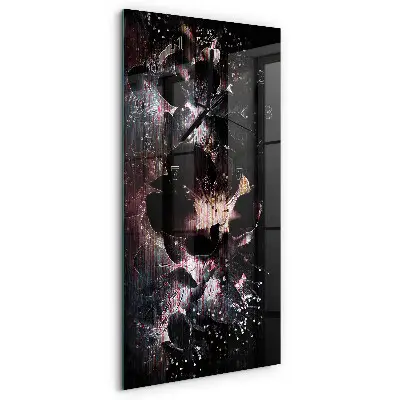 Verticale rechthoekige glazen wandklok Bloemen