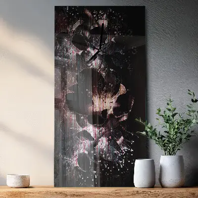 Verticale rechthoekige glazen wandklok Bloemen