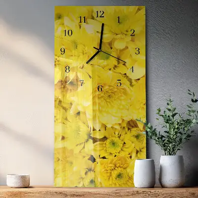 Verticale rechthoekige glazen wandklok Bloemen