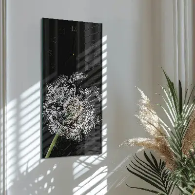 Verticale rechthoekige glazen wandklok Paardebloem