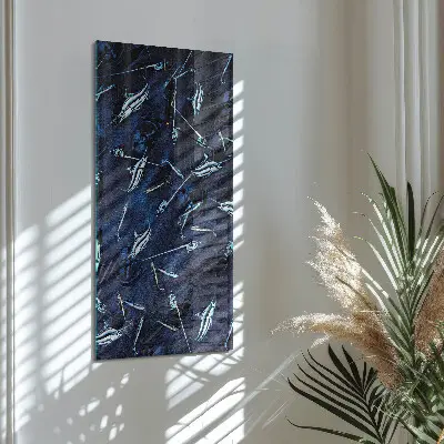Verticale rechthoekige glazen wandklok Vis