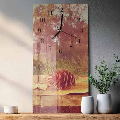 Verticale moderne glazen wandklok Dennenappels