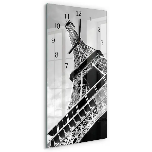 Verticale moderne glazen wandklok Eiffeltoren