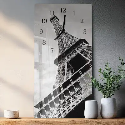 Verticale moderne glazen wandklok Eiffeltoren
