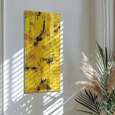 Verticale rechthoekige glazen wandklok Bloemen