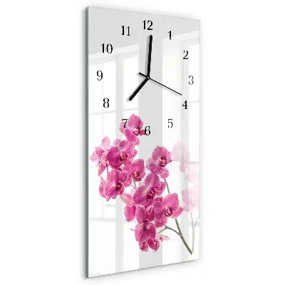 Verticale moderne glazen wandklok Orchideeën