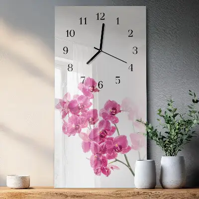 Verticale moderne glazen wandklok Orchideeën