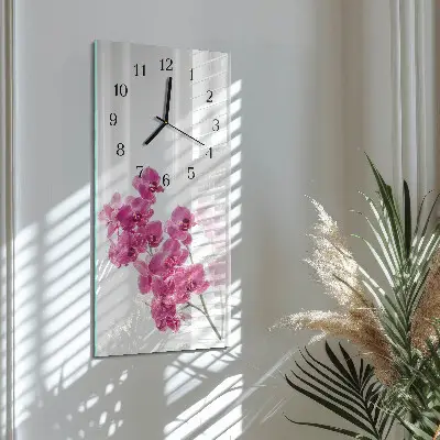 Verticale moderne glazen wandklok Orchideeën