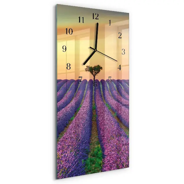 Verticale moderne glazen wandklok Lavendelveld