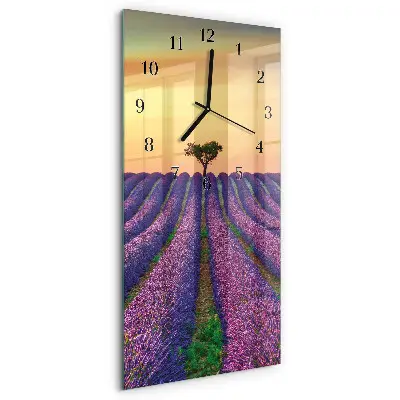 Verticale moderne glazen wandklok Lavendelveld