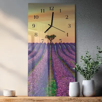 Verticale moderne glazen wandklok Lavendelveld