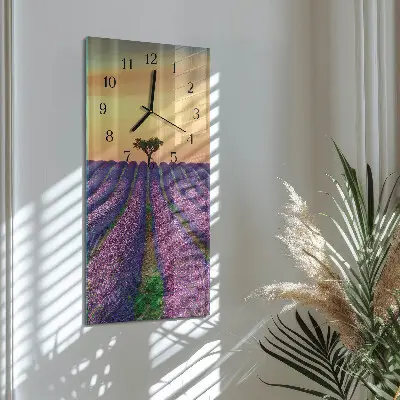 Verticale moderne glazen wandklok Lavendelveld
