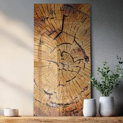 Verticale moderne glazen wandklok Houtnerf