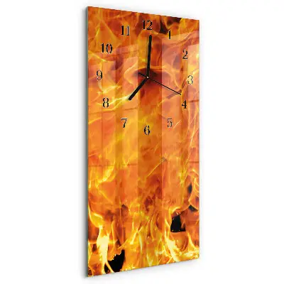 Verticale rechthoekige glazen wandklok Vuur