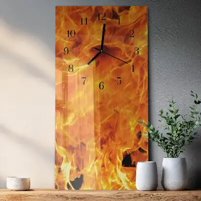Verticale rechthoekige glazen wandklok Vuur