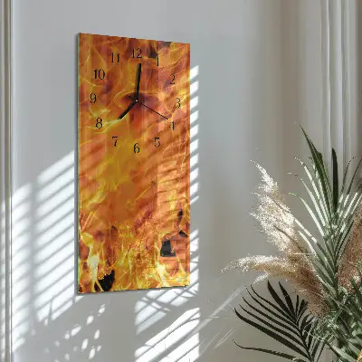 Verticale rechthoekige glazen wandklok Vuur