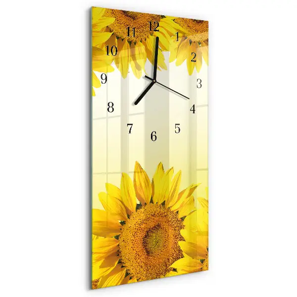 Verticale rechthoekige glazen wandklok Zonnebloem