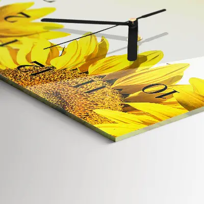 Verticale rechthoekige glazen wandklok Zonnebloem