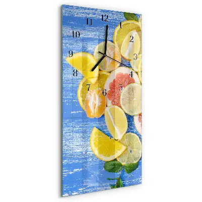 Verticale moderne glazen wandklok Fruit