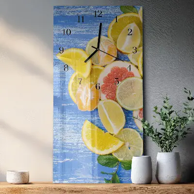 Verticale moderne glazen wandklok Fruit