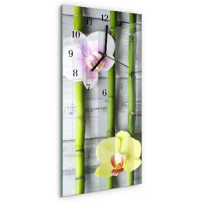 Verticale moderne glazen wandklok Orchideeënbamboe