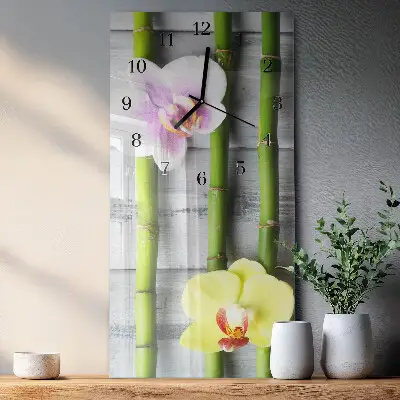 Verticale moderne glazen wandklok Orchideeënbamboe