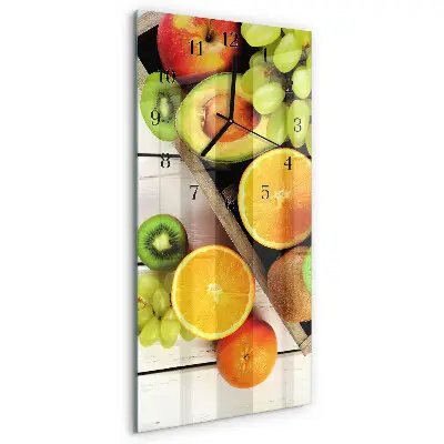 Verticale moderne glazen wandklok Fruit
