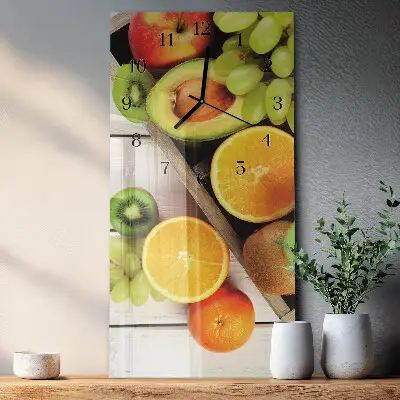 Verticale moderne glazen wandklok Fruit