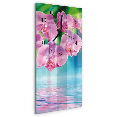 Verticale rechthoekige glazen wandklok Orchideeën