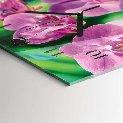 Verticale rechthoekige glazen wandklok Orchideeën