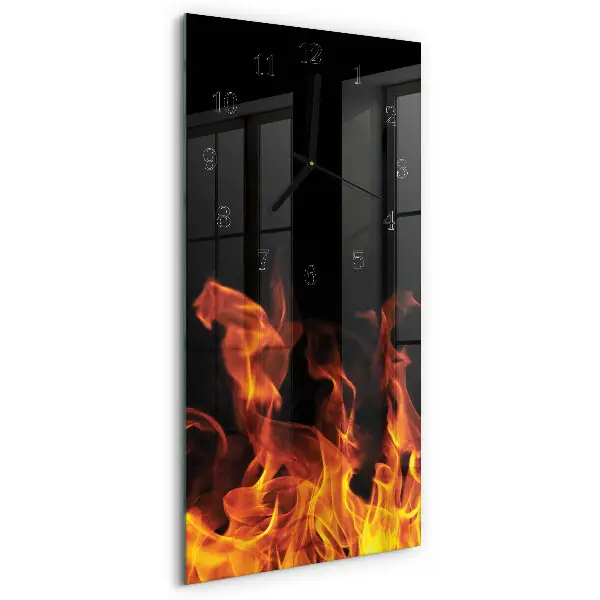 Verticale moderne glazen wandklok Vuur