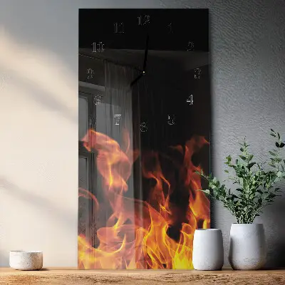 Verticale moderne glazen wandklok Vuur