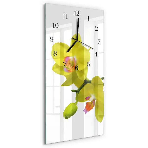 Verticale rechthoekige glazen wandklok Orchidee