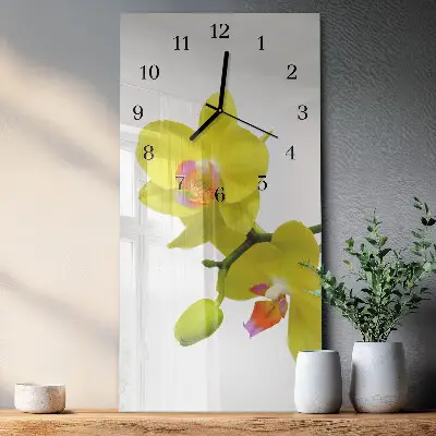 Verticale rechthoekige glazen wandklok Orchidee