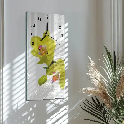 Verticale rechthoekige glazen wandklok Orchidee