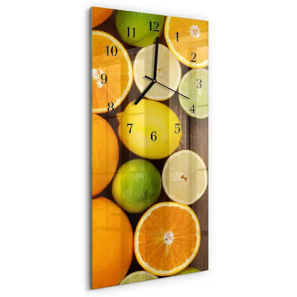 Verticale rechthoekige glazen wandklok Fruit