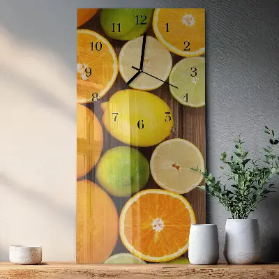 Verticale rechthoekige glazen wandklok Fruit