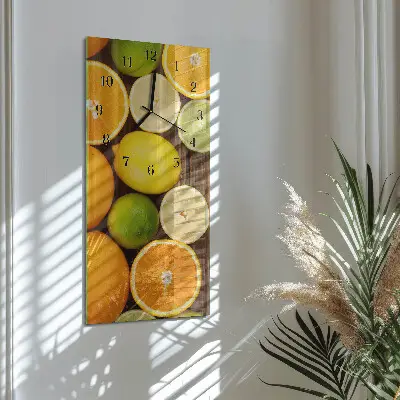 Verticale rechthoekige glazen wandklok Fruit